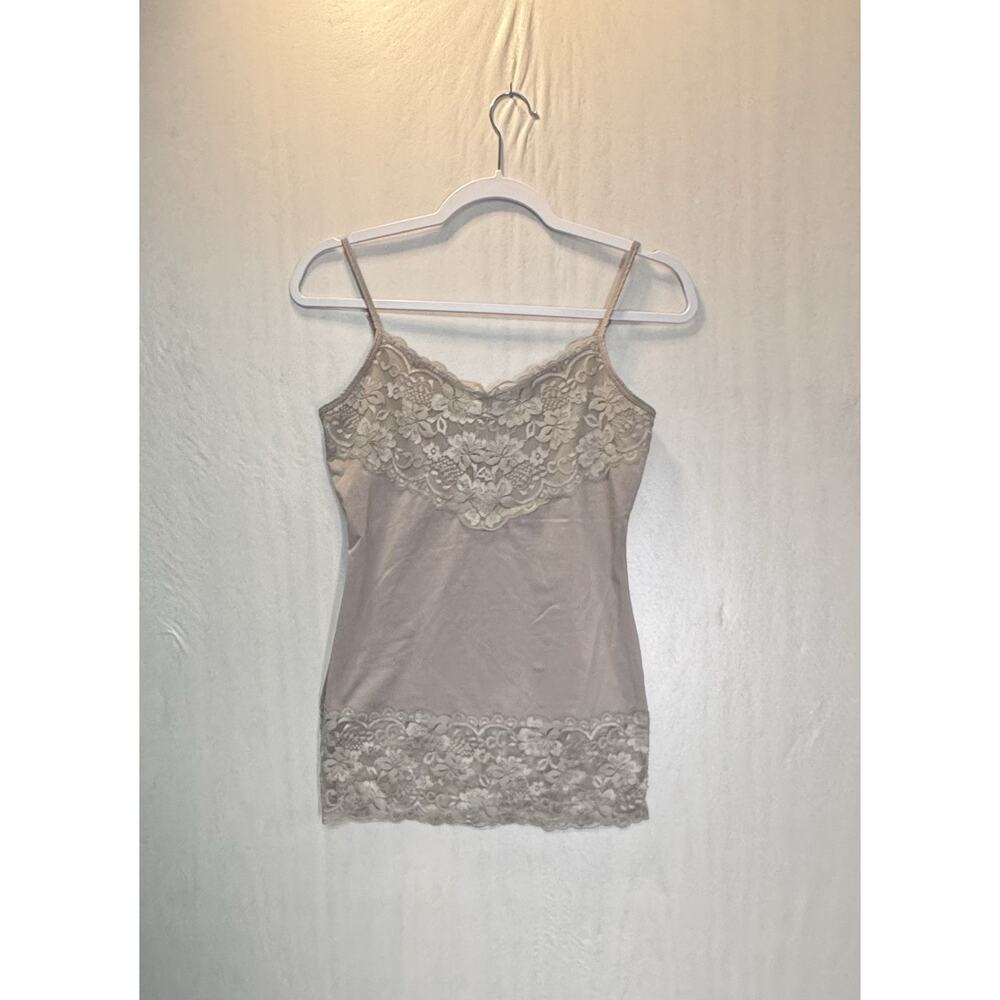 Y2K Womens Lace Trim Cami Tank Neutral Taupe Fairy Grunge Soft Girl Coquette M